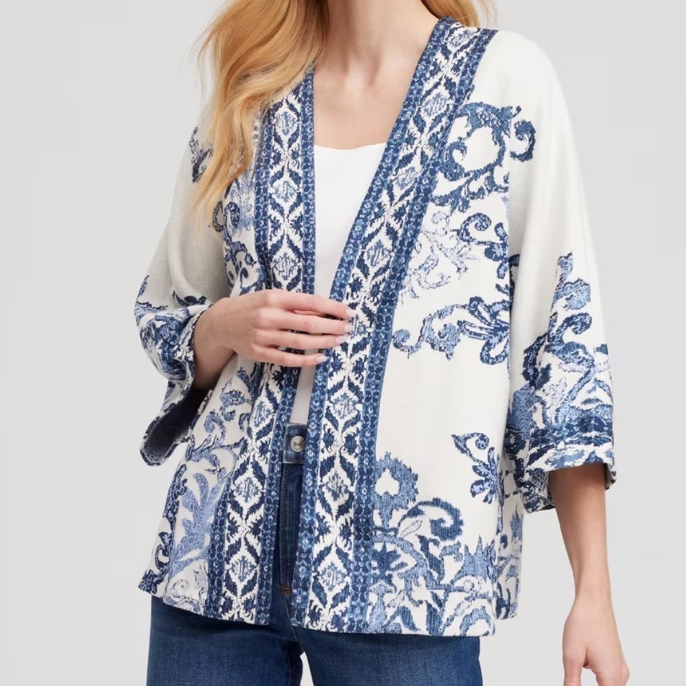 Chicoβs Jacquard knit shirt kimono top cover sweater cotton blend Szβ XXS